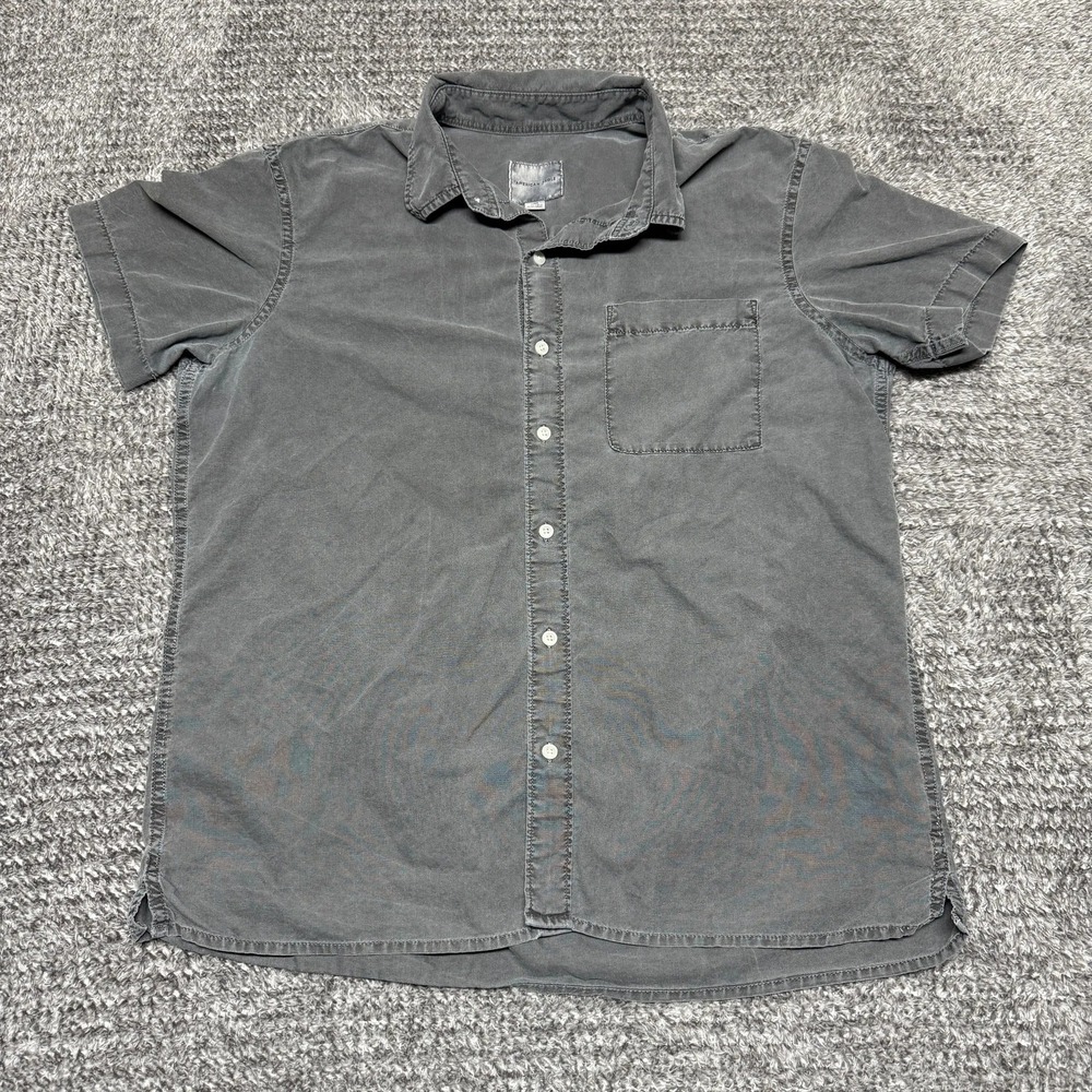 American‎ Eagle Mens Short Sleeve Button Up Shirt L Gray Washed Casual